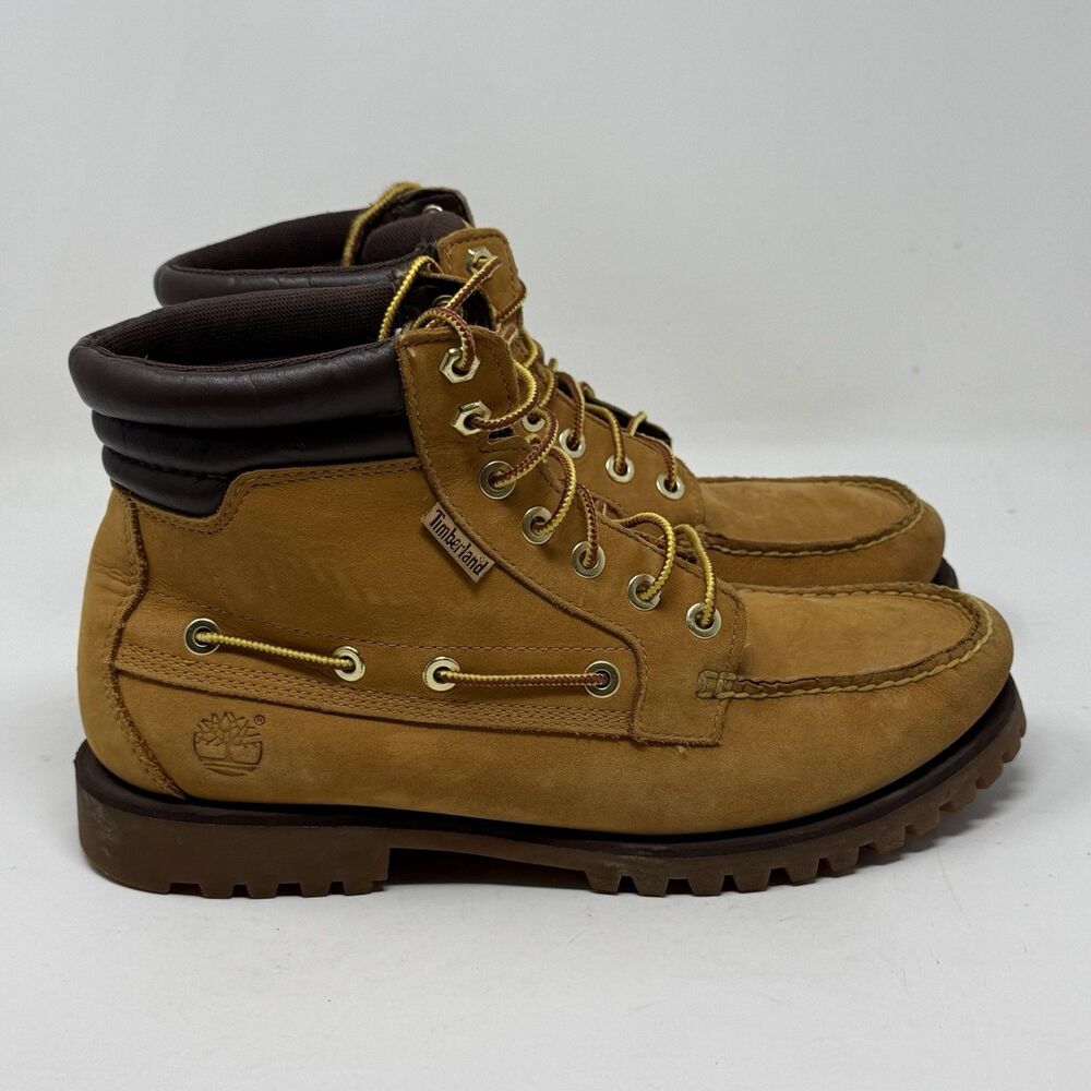 Timberland Oakwell 7 Eye Moc Toe Boots Mens 10 M Brown Nubuck Leather Lug Shoes